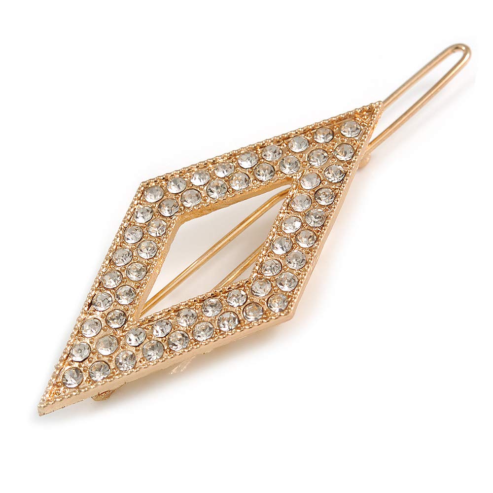 Small Gold Tone Clear Crystal Diamond Hair Slide/Grip - 60mm Across