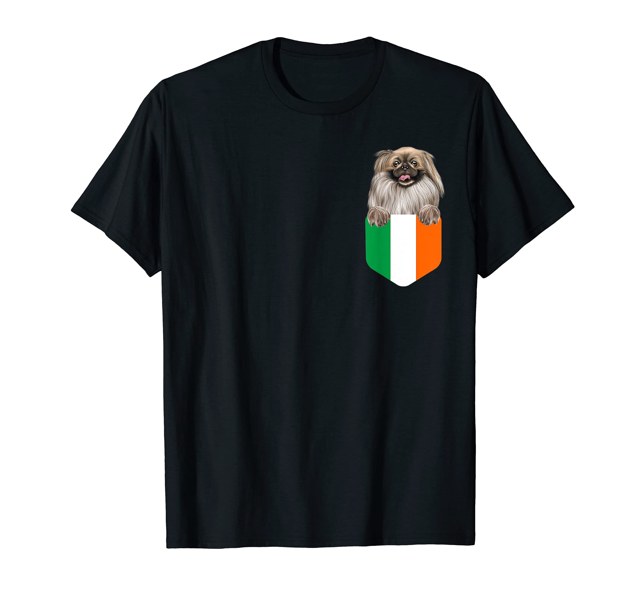 Ireland Flag Pekingese Dog In Pocket T-Shirt