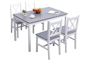 SogesPower Dining Table Set for 4, 5-Piece Wood Kitchen Dining Table Set with 4 Chairs for Kitchen Dining Room Restaurant Small Space, Grey&White