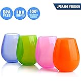 JYPC Unbreakable Silicone Stemless Wine Glasses, 12 oz, 4 Colors (Set of 4)