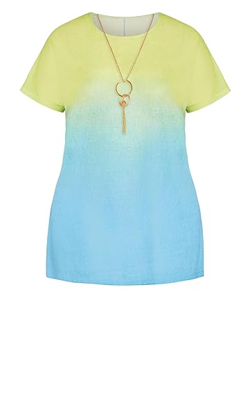 AVENUE WOMEN’S PLUS SIZE TOP – VICTORIA OMBRE NECKLACE CITRUS/LIME