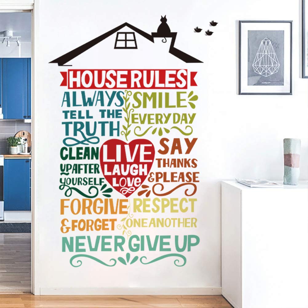 Runtoo House Rules Wall Quotes Sticker Inspirational Wall Decals Family Living Room Decor