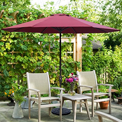 Caymus 9 Ft Market Outdoor Table Patio Umbrella with Push Button Tilt and Crank,8 Ribs, Wine Red