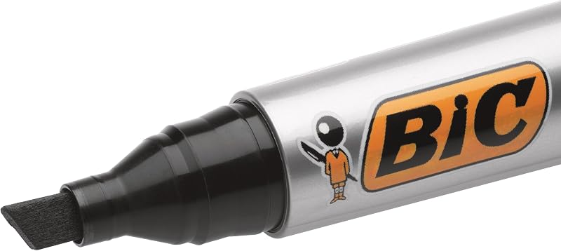 Bic marking 2300 ecolutions - caixa com 12, marcadores permanentes ponta média de cinzel, preto