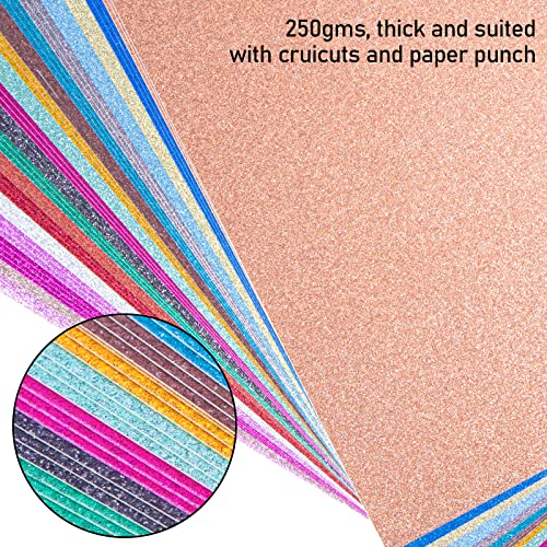 Shindel Glitter Cardstock Paper, 80 Sheets A4 Glitter Paper Bulk Premium Craft Cardstock 20 Colors for Cricut Card Making Paper Crafting