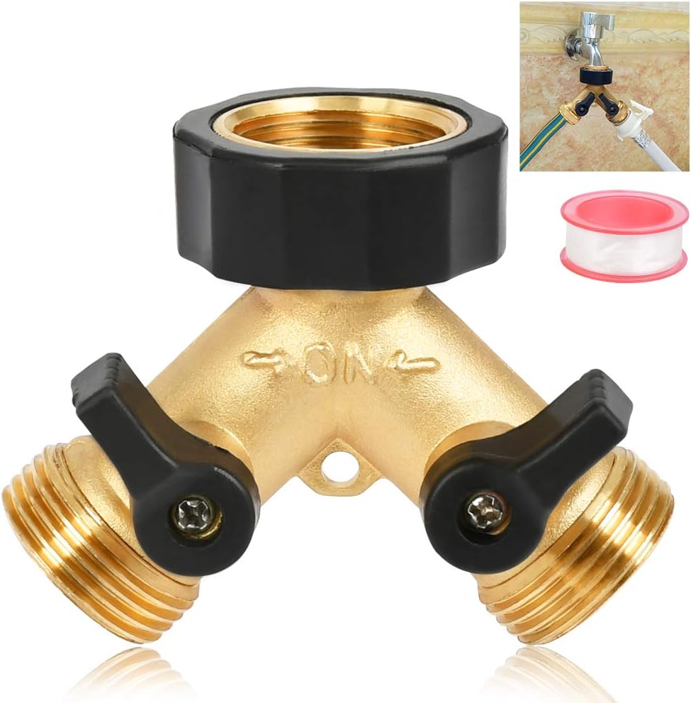 TIMESETL Double Washing Machine Tap 2-Way Y-Dispenser 3/4 Inch for Connecting 2 Appliances, 0.75 inches (outlet), 1.08 inches (inlet)