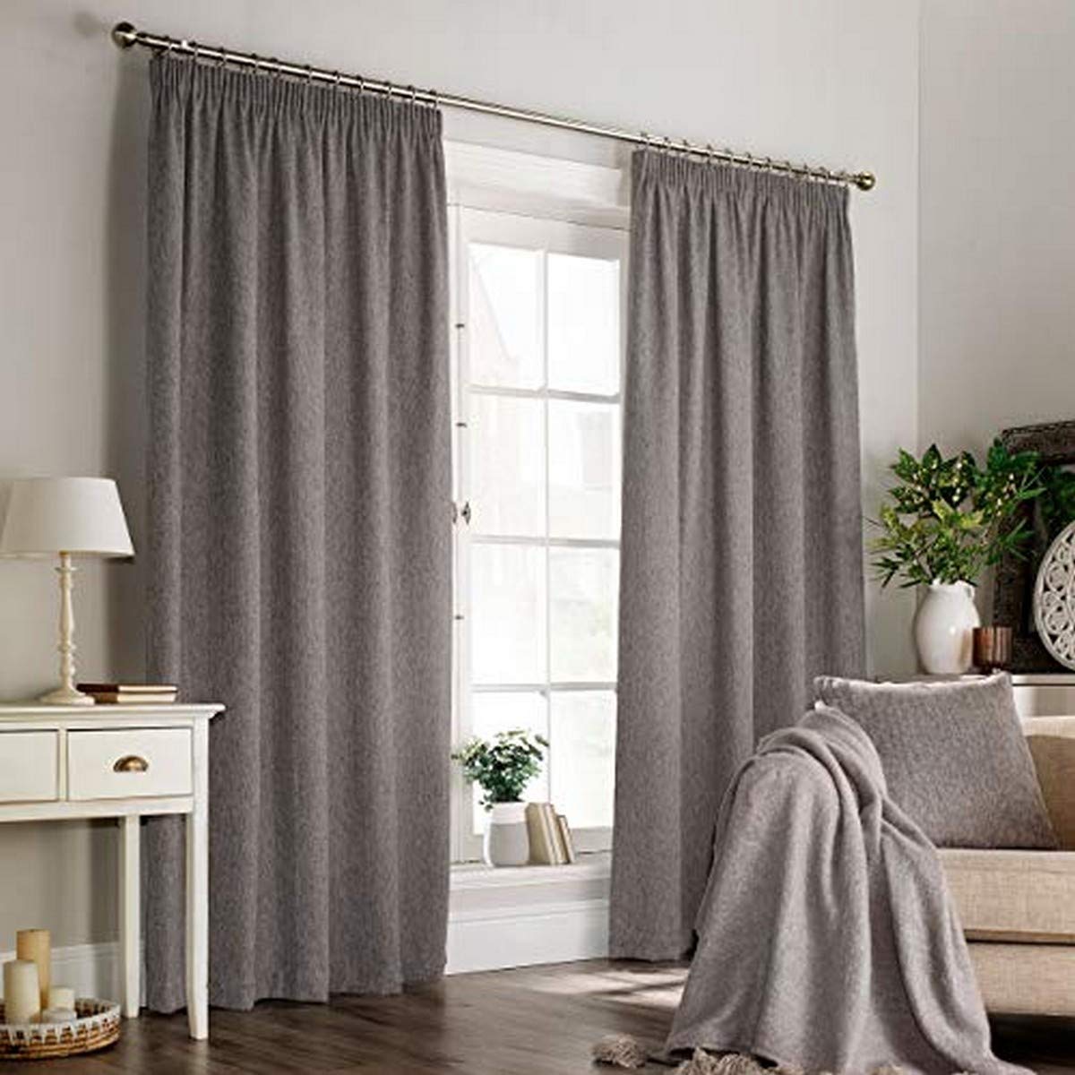 Furn Harrison Ringtop Eyelet Curtains (Pair) -Ready Made-Polyester-Grey-229cm x 183cm, Polyester, Grey, 229 x 183cm (90" x 72" inches)