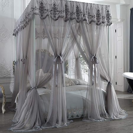 Kjrjwz Moskitonetz 4 Ecken Prinzessin Bett Vorhang Baldachin Baldachin For Madchen Jungen Erwachsene Bett Geschenk Twin Color Gray Size 1 8m Amazon De Kuche Haushalt