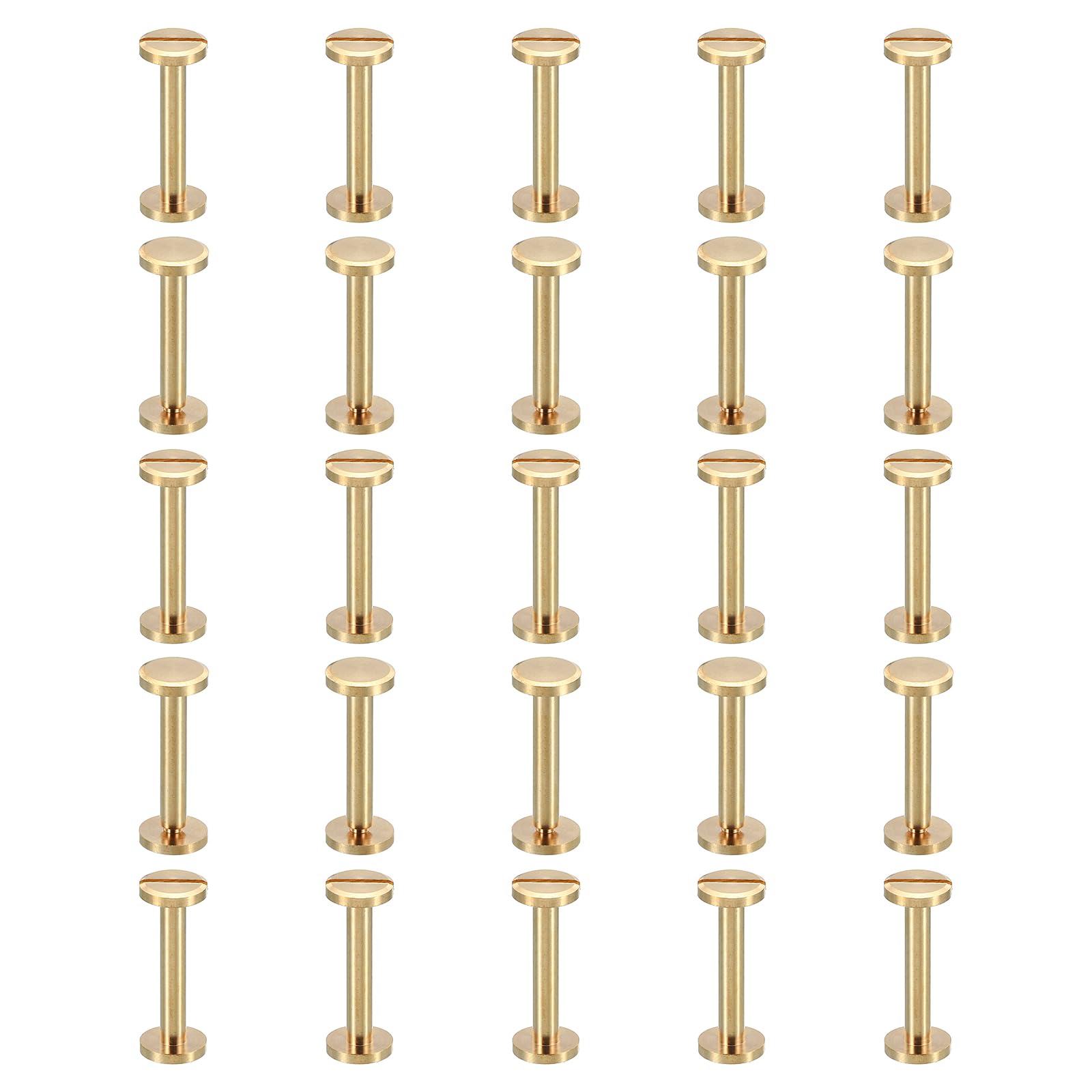 PATIKIL 25 Sets Chicago Screws, M4x28mm Chicago Screw Slotted Binding Post Screw Bolts Rivets Brass Fasteners Connectors for Leather Belt Scrapbook Photo Albums — image 1