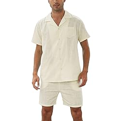 Fenxxxl Linen Sets For Men 2 Pieces Short Sets
