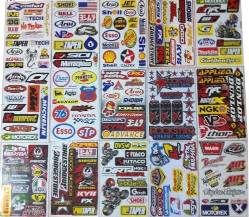 Set of Assorted 15 Sheets ATV Helmet Moto Rc Vinyl Car Stickers Decals