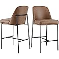 CHITA Counter Height Bar Stools Set of 2, FSC Certified Metal Barstools for Kitchen Island, 27" H Seat Height, Faux Leather, Saddle Brown
