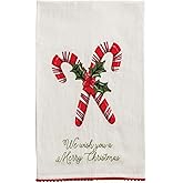 Mud Pie Christmas Candy Cane Pom Trim Towel