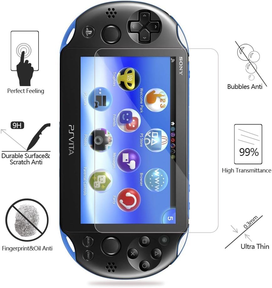 AKWOX (4-Pack) 2 Front+2 Back Covers Screen Protectors for Sony Playstation Vita 2000, 9H Tempered Glass Front Screen Protector and HD Clear PET Back Screen Protective Film for PS Vita PSV 2000