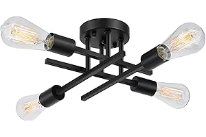 SunRider Industrial 4-Light Semi Flush Mount Ceiling Light Fixture, Modern Farmhouse Lights Matte Black, Rustic Sputnik Chandelier for Bedroom Foyer