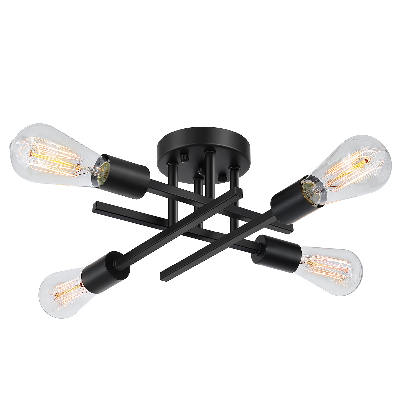 Photo 1 of SunRider Industrial 4-Light Semi Flush Mount Ceiling Light Fixture, Modern Farmhouse Lights Matte Black, Rustic Sputnik Chandelier for Bedroom Foyer