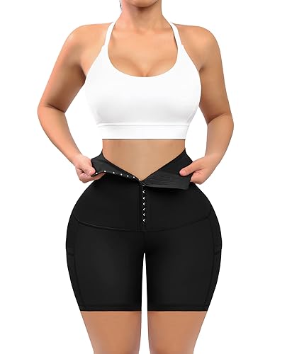 KEEPTO High Waisted Compression Shorts for Women with Waist