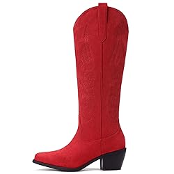 Pasuot Red Cowboy Boots for Women - Wide Calf