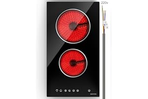 Noxton 2 Burner Electric Cooktop 12 Inch, Built-in Electric Radiant Ceramic Stove Top, Sensor Touch Control, Child Safety Lock, Timer, 3000W, Hard Wire for 220V~240V