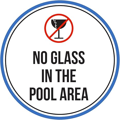 No Glass In The Swimming Pool Area Spa Warning Round Sign, Metal - 9