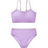 Adarl Girl's 2 Piece Swimsuit Solid Spaghetti Strap Bikini Sets Beach Bathing Suit Swimwear for Teen Kids