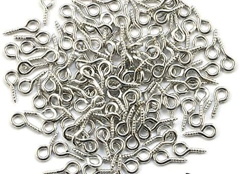 SROVFIDY 100 x Silver Plated 8mm x 4mm Screw Eye Bails Jewellery Craft Findings (8x4MM White K)