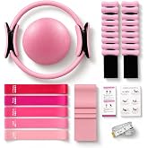 Pilates Ring and Ball Set, Home Pilates Kit with Ankle Weights &amp; 6 Bands | 7 mm Foam Pads, 300 lb Anti-Burst Ball, 2 Silicone Wrist Weights, 5 Latex Bands, 1 TPE Bands, Tape Measure, Guide &amp; Bag