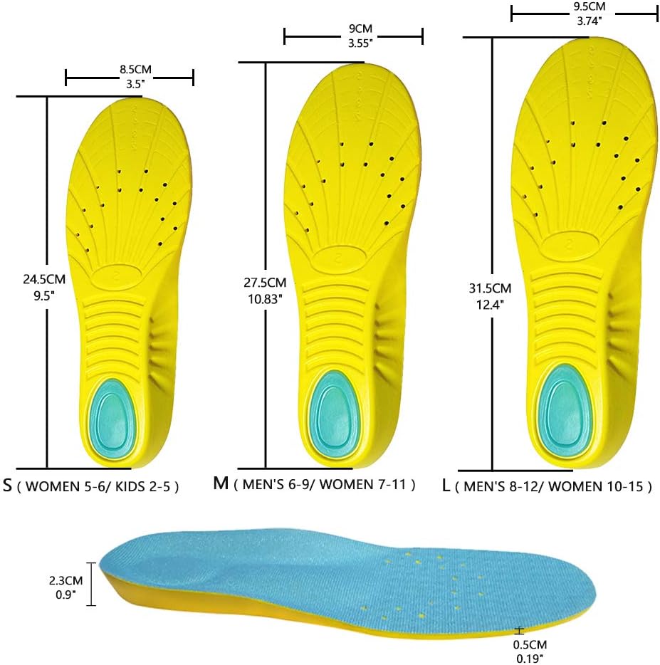 VoMii PU Memory Foam Insoles Plantar Fasciitis Arch Support Insoles for Women Men and Kids, Comfortable Breathable Sports Shoe Inserts, Shock Absorption and Relieve Foot Pain, M(Men 6-9/ Women 7-11): Health & Personal Care