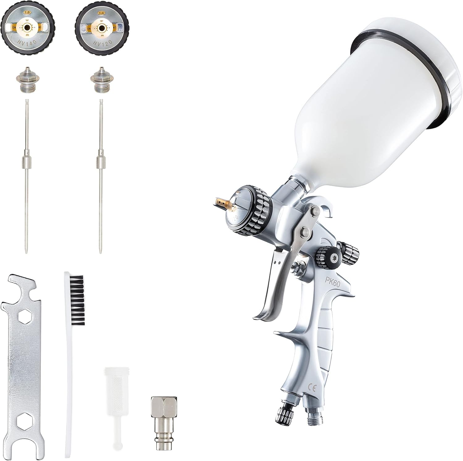 BenBow PK60 HVLP Paint Gun 1.4mm + 1.8mm Nozzle + 600ML Paint Tank - Ideal for Automotive Painting - Spray Gun