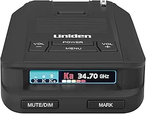 Uniden DFR9-BLK Black Super Long Range Laser/Radar Detector, Built-in GPS w/Real-Time Alerts, Voice Alerts, Red Light Camera &amp; Speed Camera Alerts, 360° Protection, Easy to Read Color OLED Display