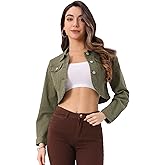Allegra K Denim Jacket for Women's 2025 Casual Collared Long Sleeve Crop Jean Jackets