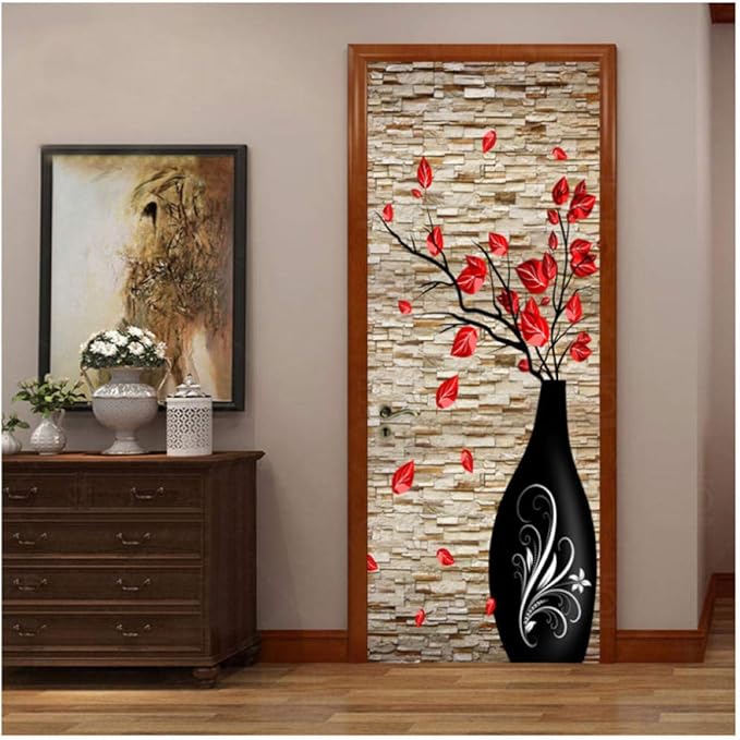 Wwjwf Decoración Del Hogar Pegatinas De Puerta Estilo Chino 3D Jarrón