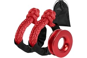 BARTOO Winch Snatch 66000 LB Recovery Ring with 2 PCS Soft Shackle 1/2" X 22 Inch Winch Rope, for ATV UTV SUV Truck Off-Road Vehicle Recovery Accessories, Red