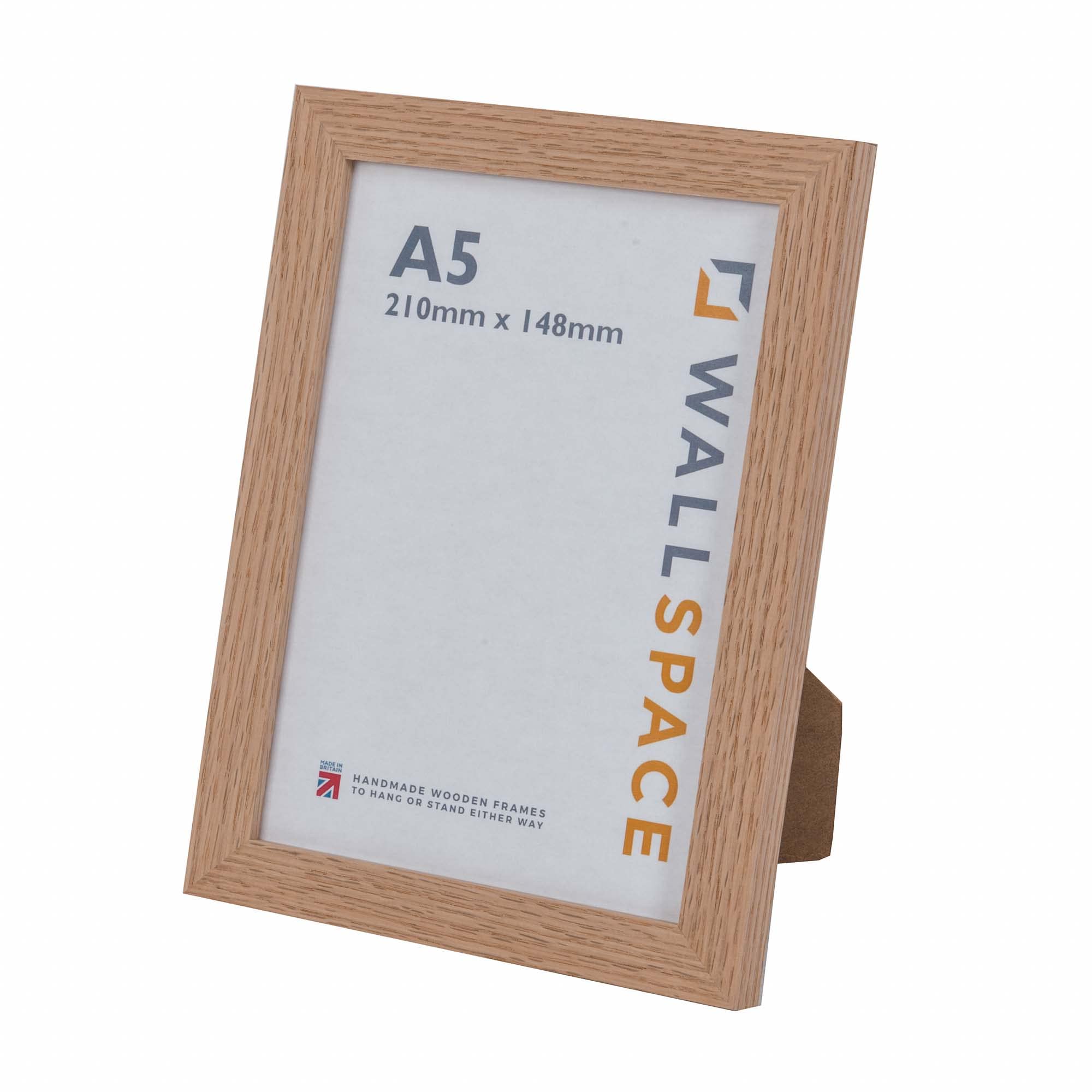 Wall Space A5 Oak Picture Frame | Oak A5 Photo Frame | 210x148mm | 210 x 148mm | 21.0x14.8cm | Real Wood with Glass | Handmade Wooden Made in UK