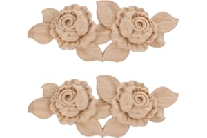 SEWACC Solid Wood Floral Applique Decoration 2 Pcs Rose Wood Onlays for Furniture Carving Home Improvement Millwork Corbels 6.29X2.55X0.66 Inches