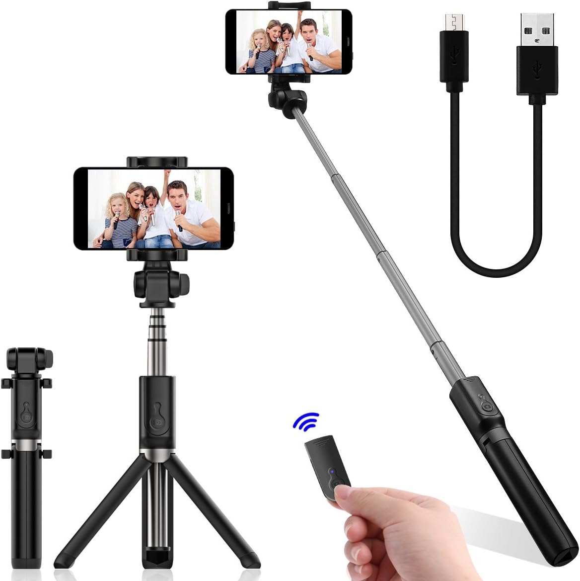 DATONG Selfie Stick Bluetooth Extendable Foldable Selfie Stick Tripod Monopod Built-in Wireless Remote Shutter for Iphone X 8 7 6 Plus Galaxy Note S8 Google LG Samsung Blackberry Huawei and More