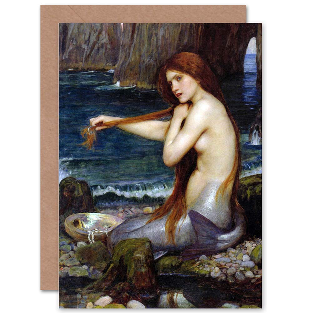 Wee Blue Coo JOHN WILLIAM WATERHOUSE MERMAID OLD MASTER PAINTING BLANK GREETINGS CARD