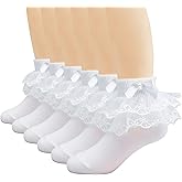 Toddler Baby Girls Ruffle Lace Trims Socks Princess Dress Bowknot Cotton White Ankle Frily Sock Kids Child 2-10T 5/6Pack
