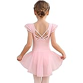 MdnMd Girls Dance Ballet Leotards Dresses for Toddler Ballerina Outfit Skirt Hollow Knot Back Flutter Sleeve