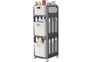 YABORAS 3-Drawer Storage Organizer Rolling Cart, 34” Tall Easy to Assemble Bathroom Organizers and Storage with Wheels, Vertical Storage Organizer Unit for Kitchen Bedroom Dorm Classroom Office