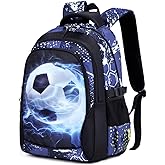 RBYGPL Boys Backpack For Elementary Middle Kids School Bookbag Waterproof School Bags 18 Inch (5-Black Lightning Soccer)