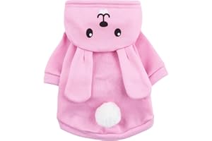 QWINEE Rabbit Dog Hoodie Dog Warm Jacket Coat Puppy Sweatshirt Christmas Halloween Dog Costume Cosplay Winter Dog Clothes Pet Apparel for Small Medium Dogs Cats Kitten Pink M