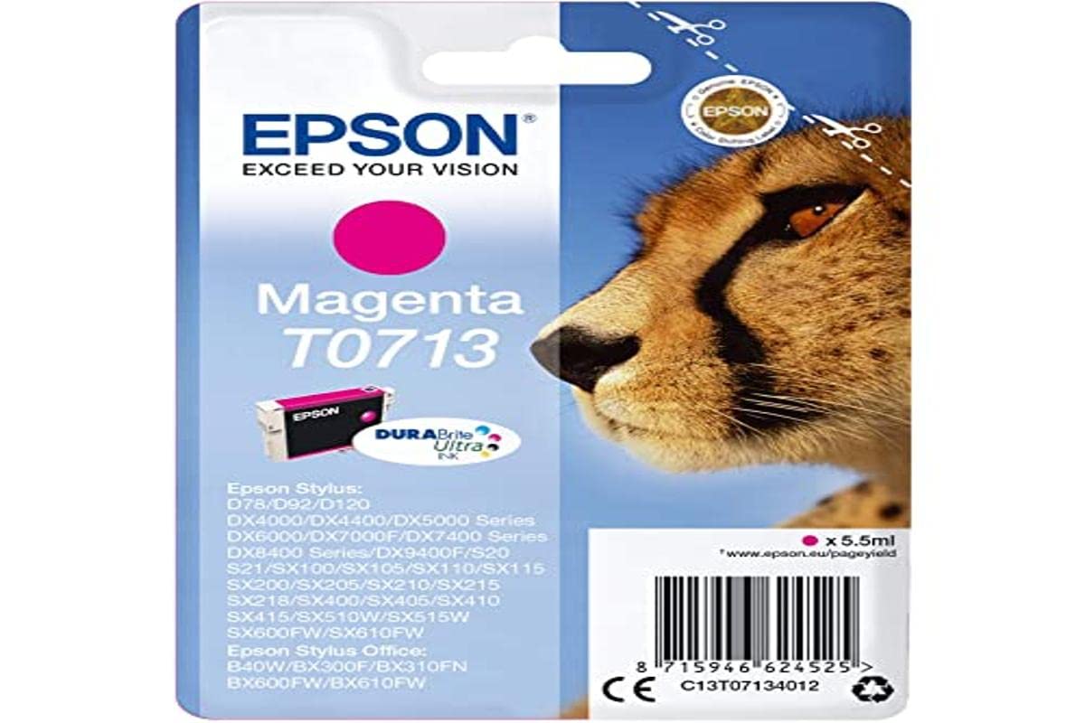 EPSON T0713 Cheetah Magenta, Genuine, DURABrite Ultra Ink