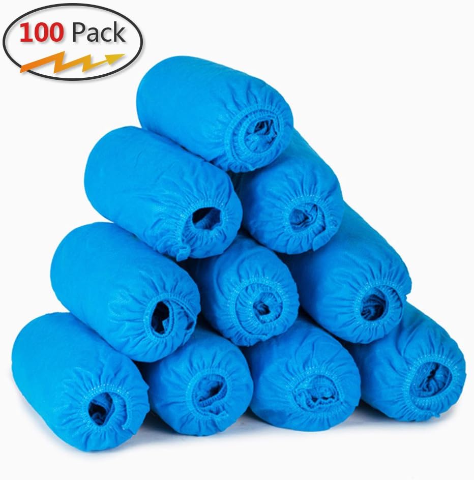 Silkclo 50 Pairs Disposable Shoe Covers/Boot Covers,Thickening Polypropylene Non Slip Bottom Protective Covers,One Size Fits All for Home Office Lab Clinic Hospital Car (Deep Blue/400G)