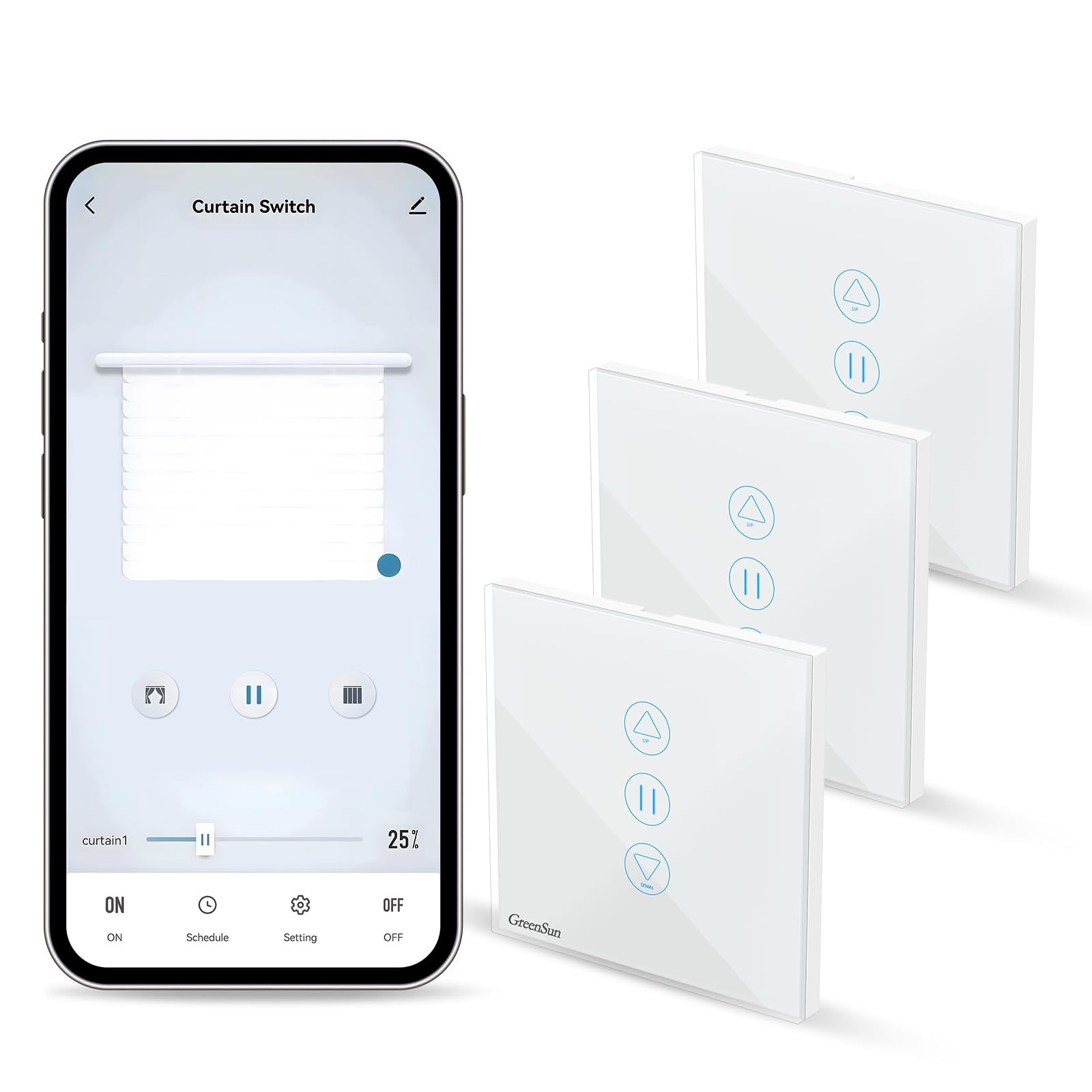 WiFi Roller Shutter Switch, Alexa Smart Curtain Switch, Compatible with Alexa and Google Home, Remote Control with Tuya/SmartLife App, 3 Pieces