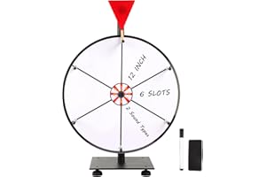 Hooomyai 12 Inch Heavy Duty Spinning Wheel with 6 Blank Slots Tabletop Prize Wheel Spinner with Iron Stand, DIY Wheel Dry Erase Markers and Eraser for Carnival Trade Show