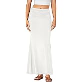 LYANER Women's Fold Over Waist Maxi Skirt Lightweight Floor Length Flared Long Skirts