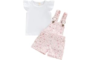 GUREUI Kids Baby Girl Summer Clothes T-Shirt Tops Suspender Overalls Shorts Toddler Infant Outfit
