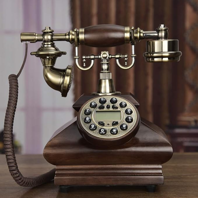 Retro Telefon, Massivholz Körper Knopfwahl, Home Office Vintage Telefon