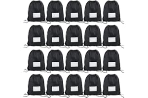 CODOBON 20 Pcs Drawstring Bags,Bulk Draw String Backpack, Cinch Bag Sackpack for Travel Gym Sport, Black